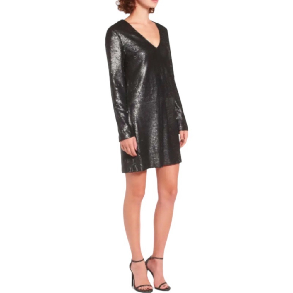 $148 Wayf Matte Black Sequin Dress XSMALL VNeck Minimalist Cocktail Subtle Bling - Picture 5 of 15